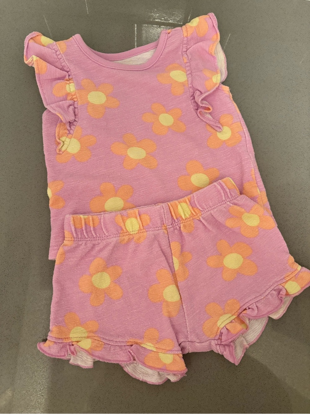 Pink Floral Ruffle Toddler Tank & Shorts Set 6-9 months